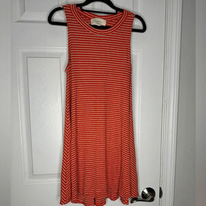 PUELLA For Anthropologie‎ Orange Tan Striped Mini Tank Dress Size Medium